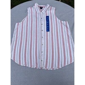 Splendid Stripe Top Women's Large Cream Pink Tan Sleeveless Rayon Button Top New